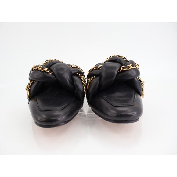Tory Burch Womens Mule Flat Size 5.5 Black Leather Chain Link Slip On Shoes - Picture 2 of 13